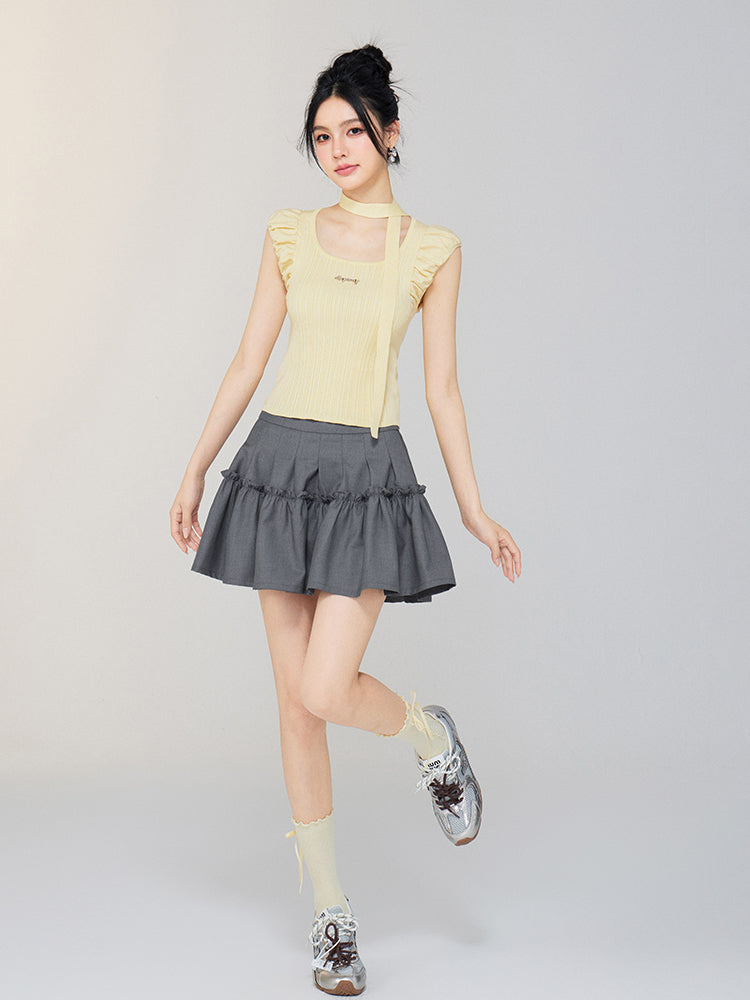 High - waist A - line Slimming Puff Skirt