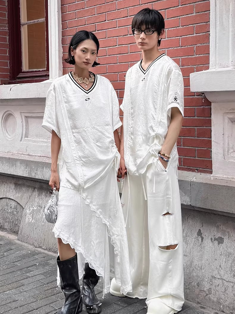 Color-Blocked Distressed Jogger Pants