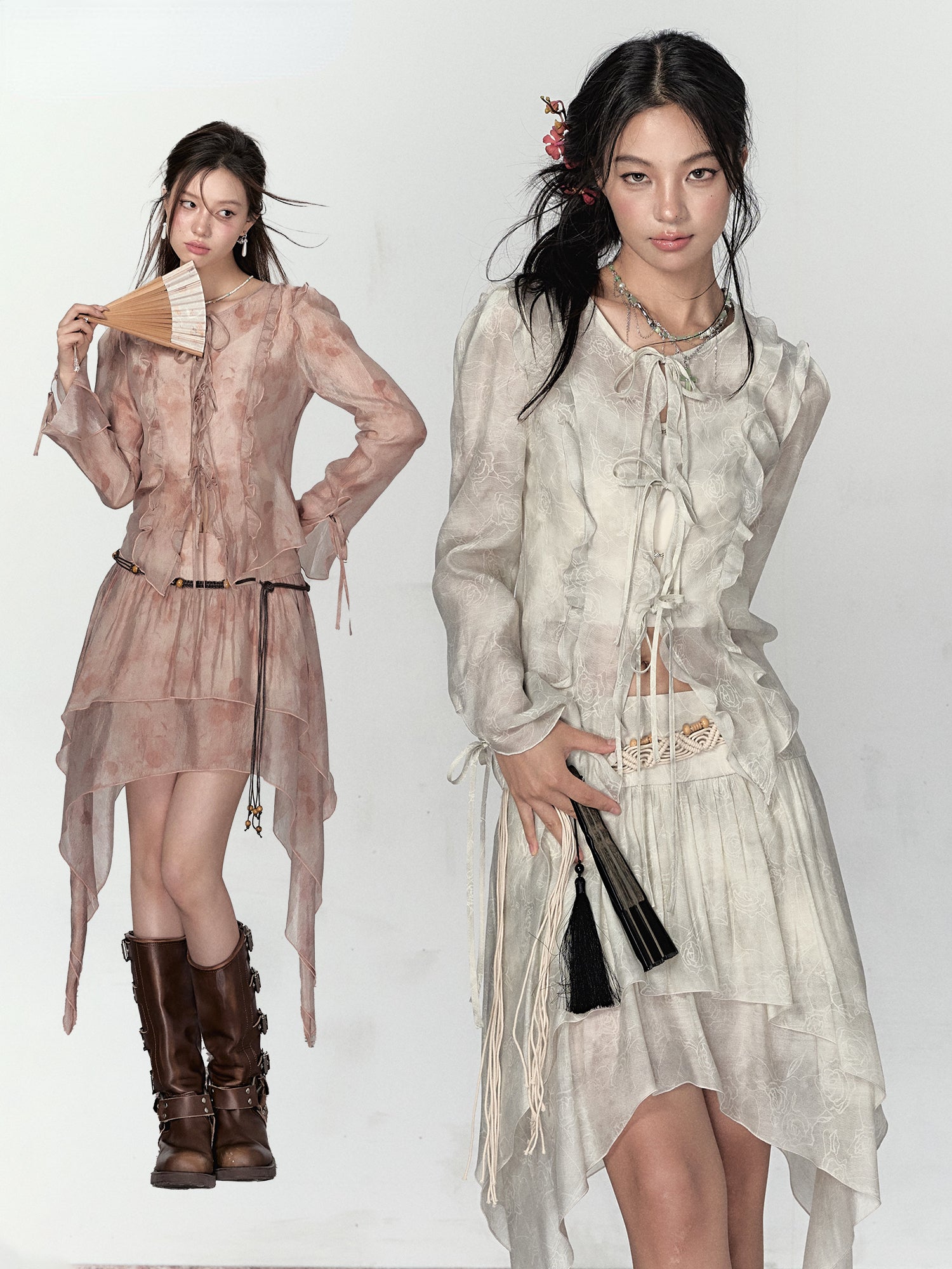 Ruffled Ombre Cardigan & Skirt Set - CHINASQUAD