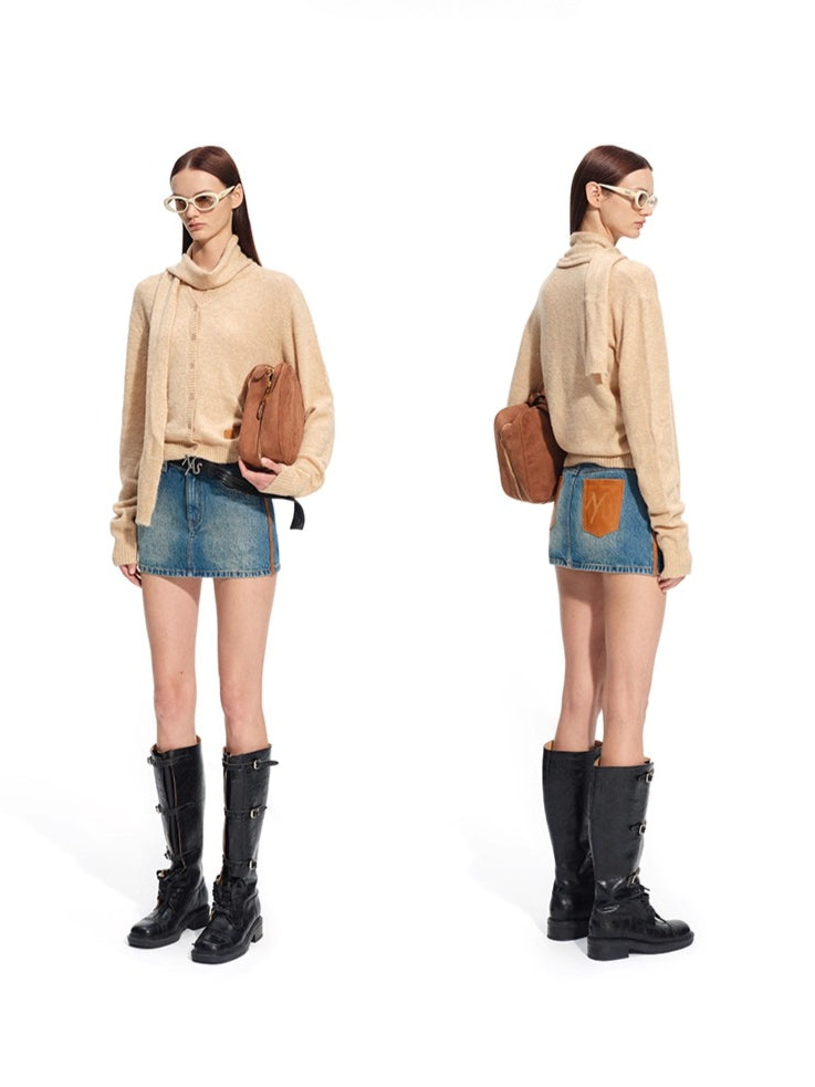 "Rose Series" Alpaca Wool & Scarf Collar Knit Cardigan - CHINASQUAD