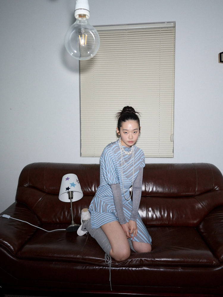 Blue-Gray Striped Irregular Patchwork Dress - CHINASQUAD