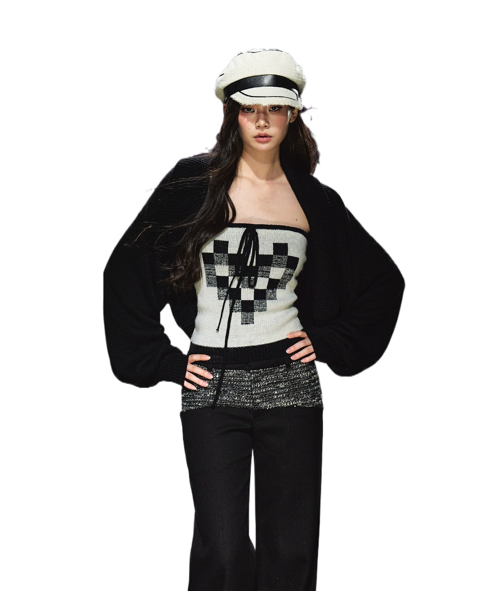 Wool Blend Knit Cardigan & Tube Top Set - CHINASQUAD