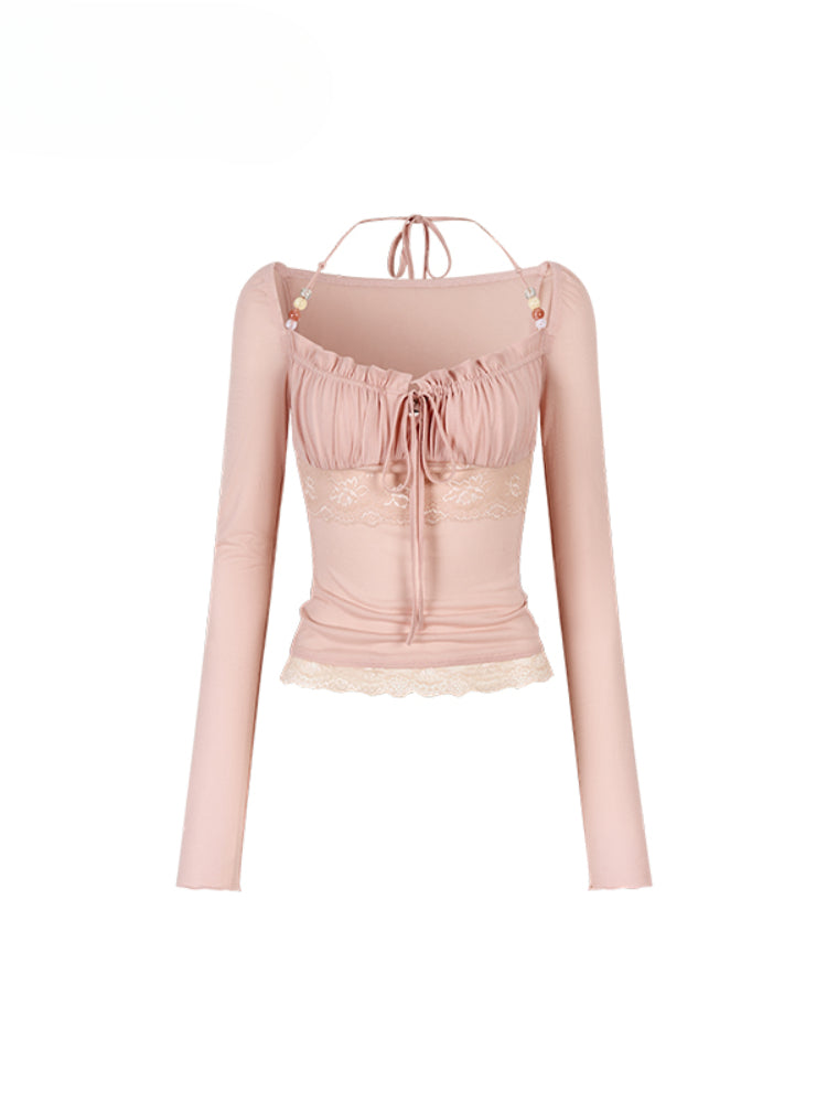 Lace Panel Beaded Acetate T-shirt - CHINASQUAD