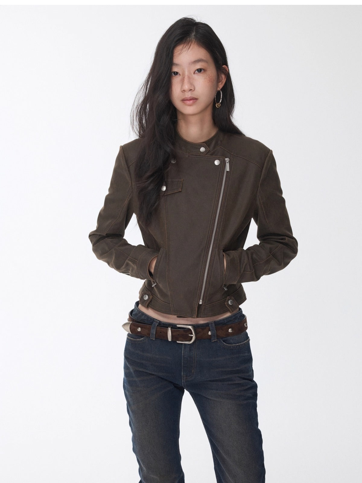 Vintage Cracked Leather Moto Jacket - CHINASQUAD