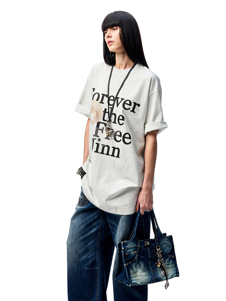 Distressed Printed Denim Tote Bag - CHINASQUAD