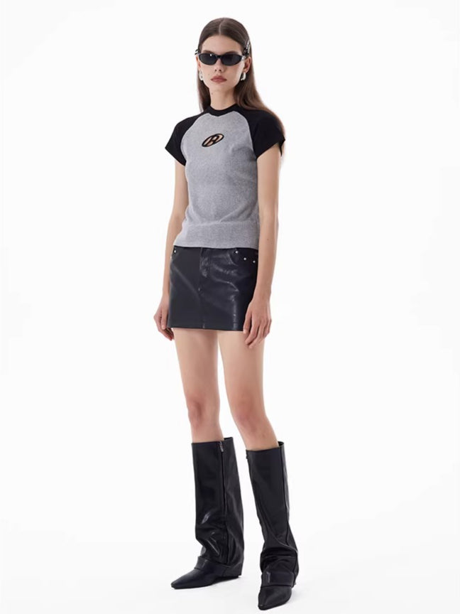 Raglan Sleeve Embroidered Fitted T-Shirt