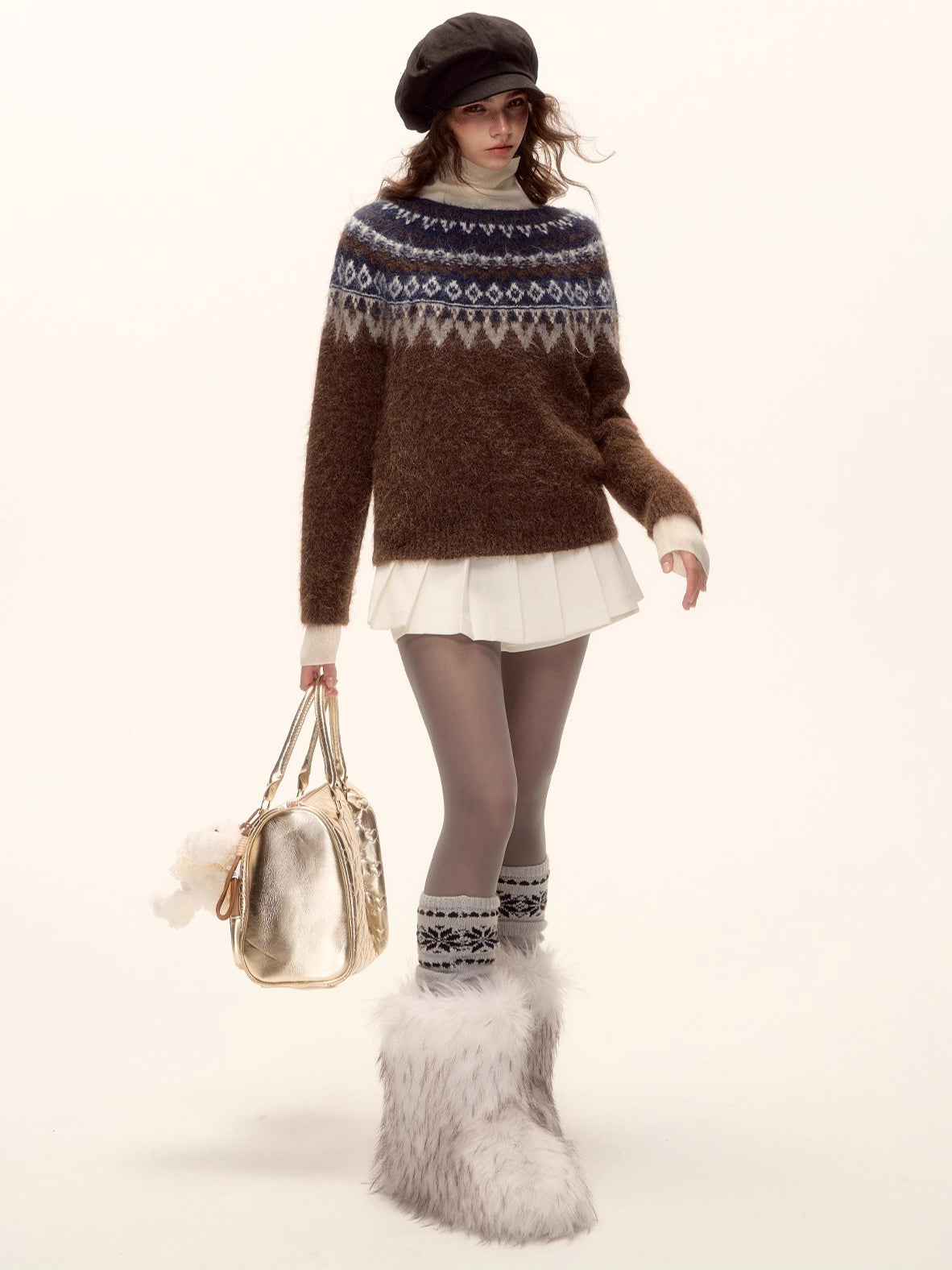 Mohair Blend Pleated Mini Skirt