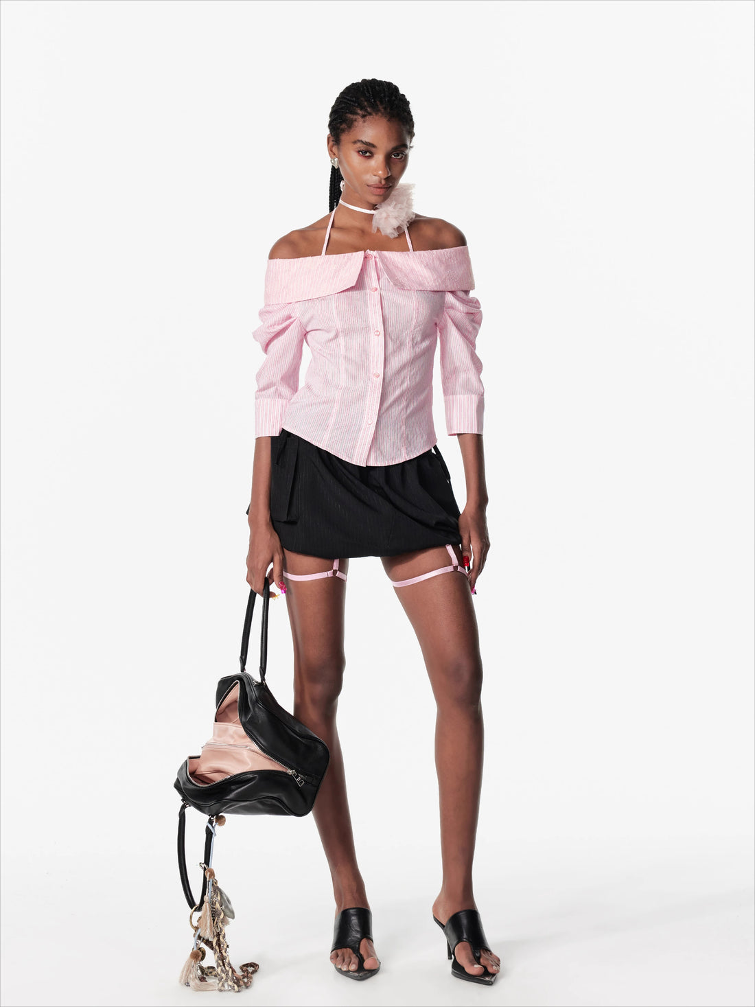 Lace Shoulder Strap Off-Shoulder Shirt - CHINASQUAD