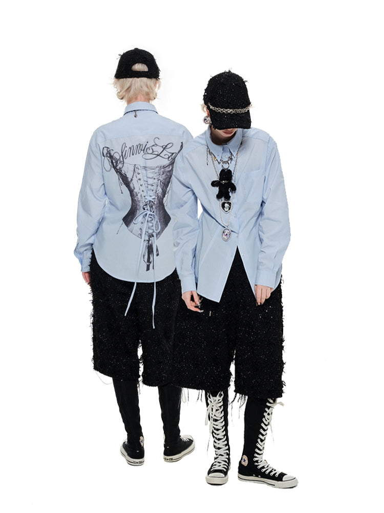 Black & Blue Tie Print Slim Fit Shirt - CHINASQUAD