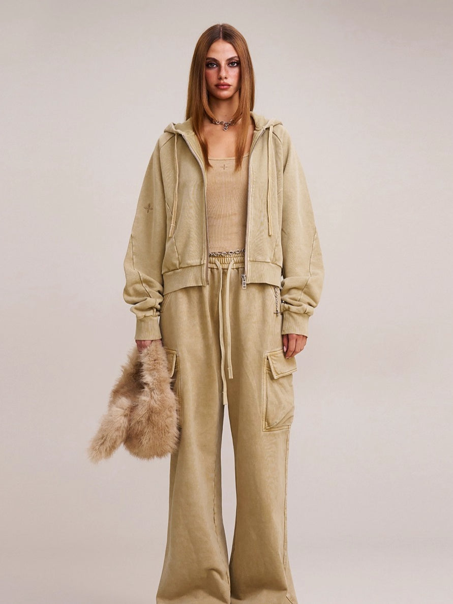 Wild Vintage Zip-up Cropped Hoodie