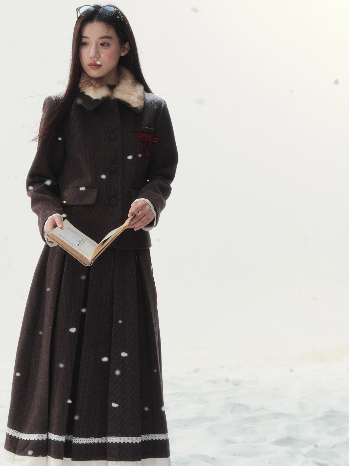 Vintage Wool Coat & Pleated Skirt Set