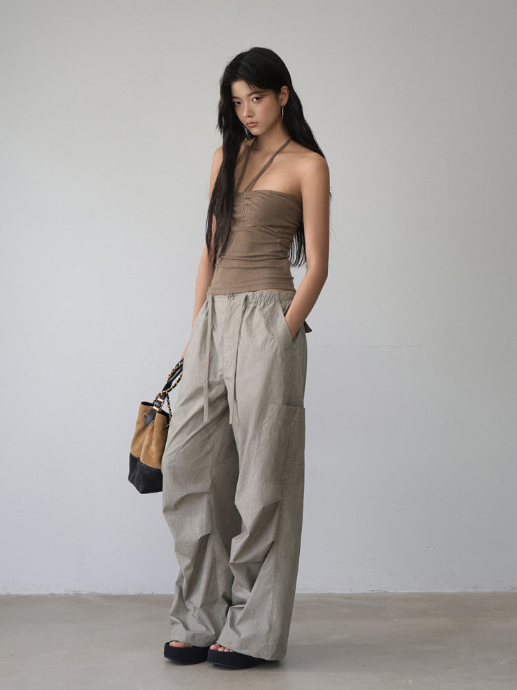 Gray 3D Pockets Wide-leg Pants - CHINASQUAD