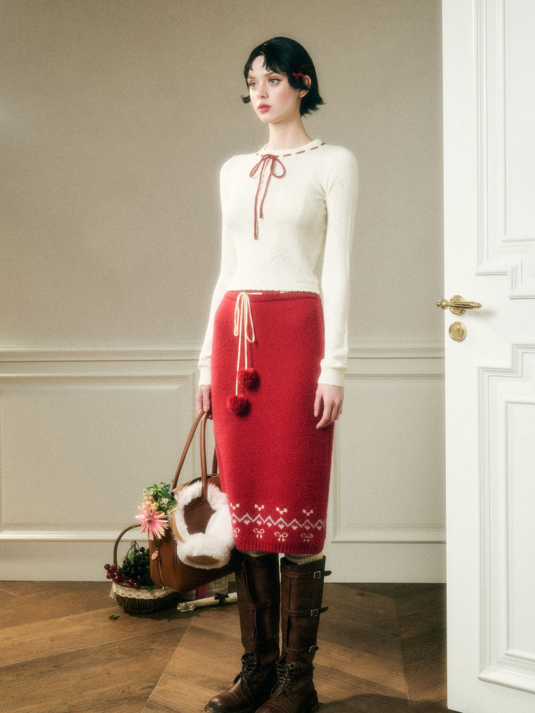 Warm Fabric Color Block Sweater & Skirt Set - CHINASQUAD