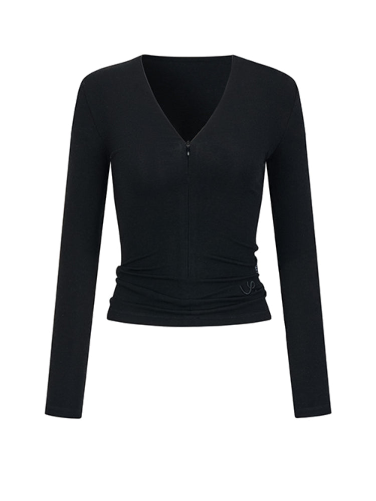 V-neck Slim Fit Zipper Long Sleeve T-shirt - CHINASQUAD