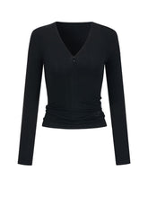 V-neck Slim Fit Zipper Long Sleeve T-shirt - CHINASQUAD