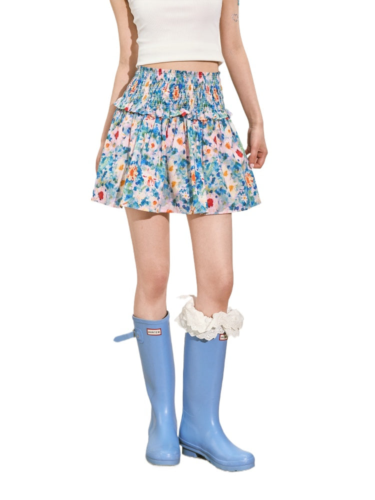 Floral Waist-cinching Slim-fit Midi A-line Skirt - CHINASQUAD