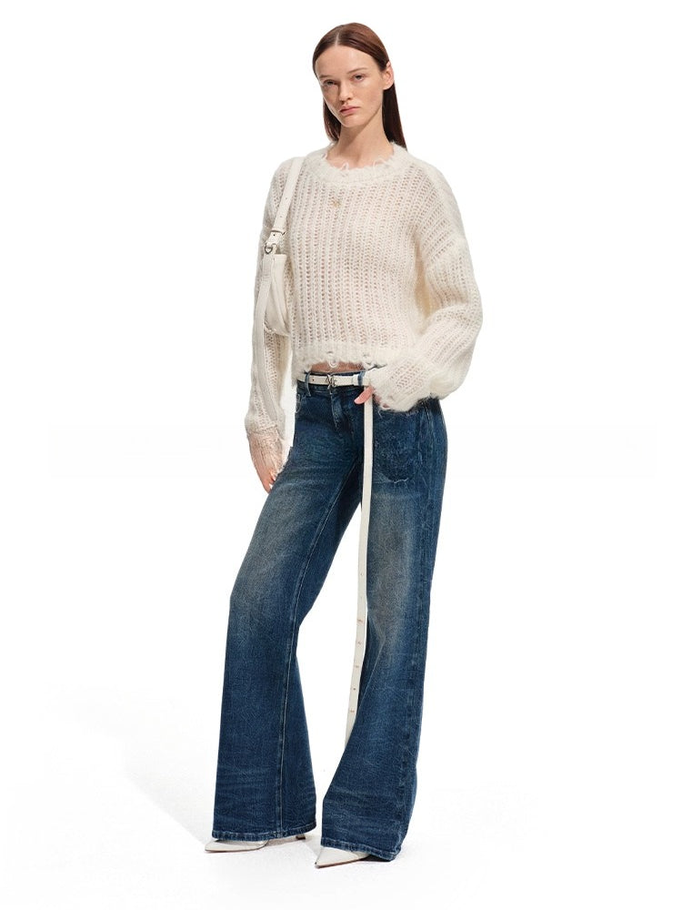 Distressed Mohair Wool Knit Sweater