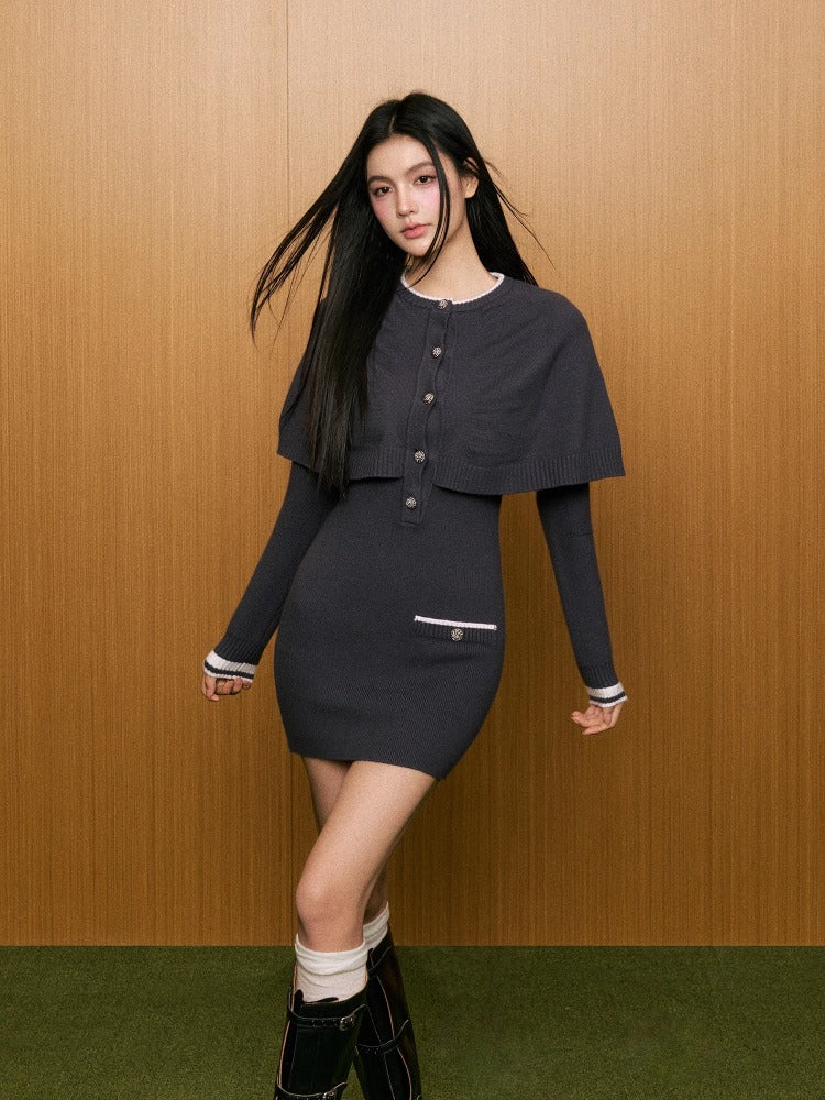 Cape-Style Poncho Knit Dress - CHINASQUAD