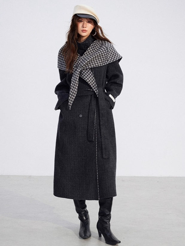 Plaid Wool-Blend Double-Faced Coat