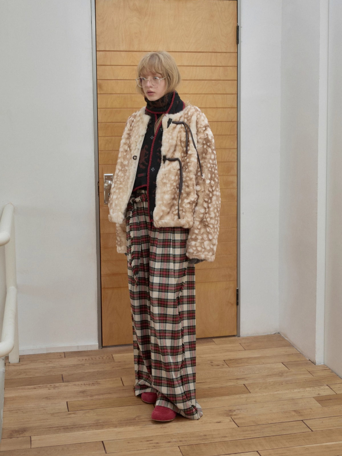 Fawn Pattern Printed Rex Rabbit Fur Jacket