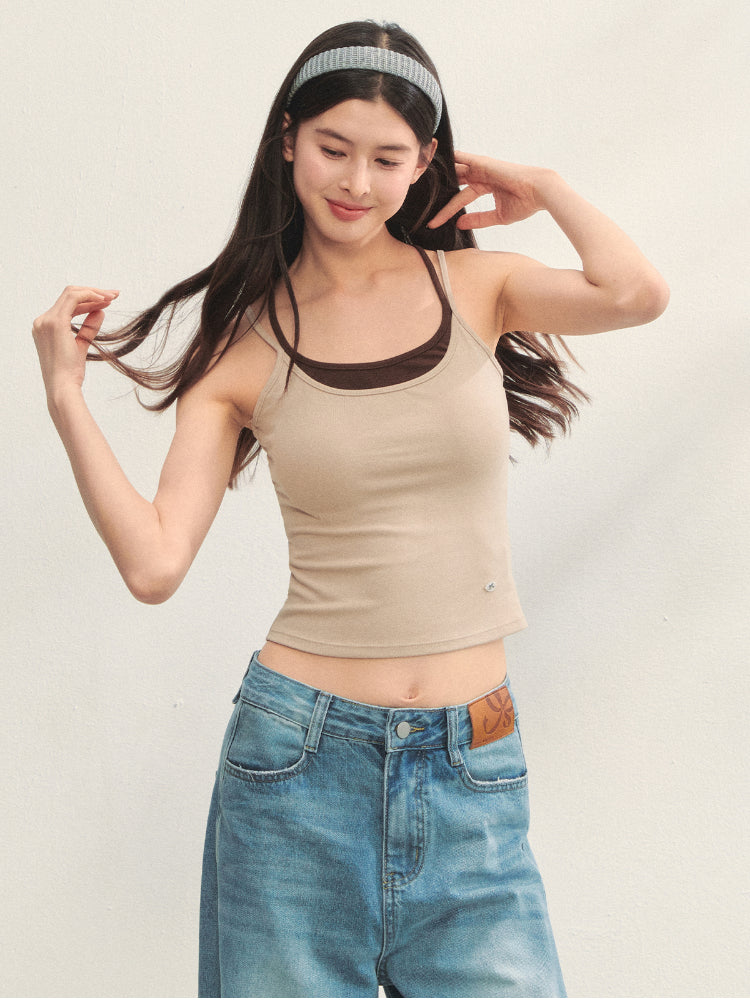 Fake Two-piece Padded Camisole Tank Top - CHINASQUAD