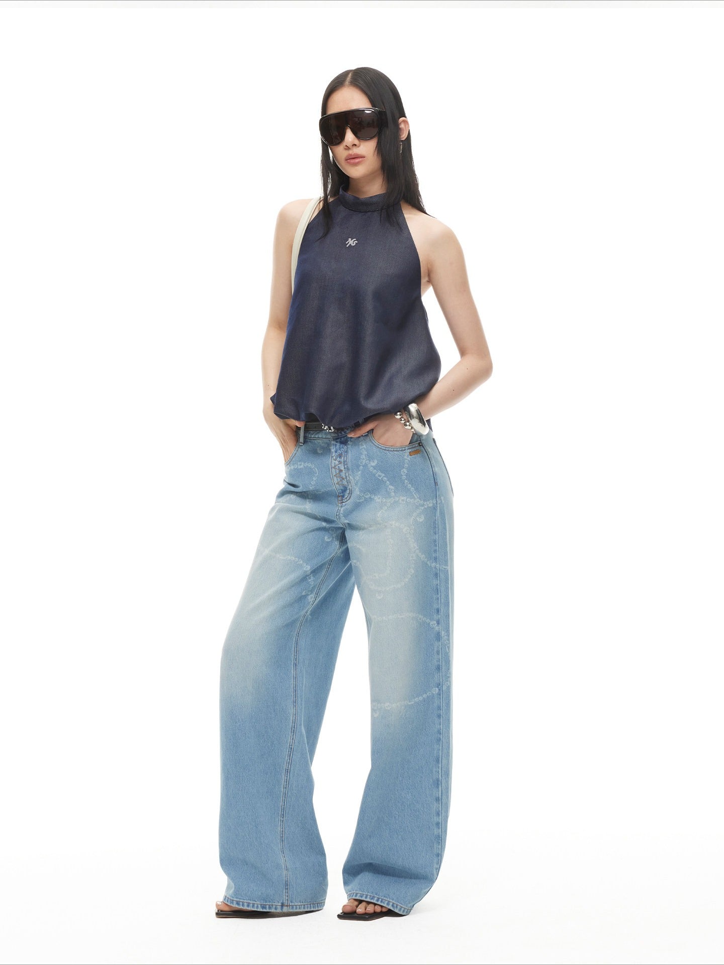 Beverly Washed Wide-Leg Denim Trousers