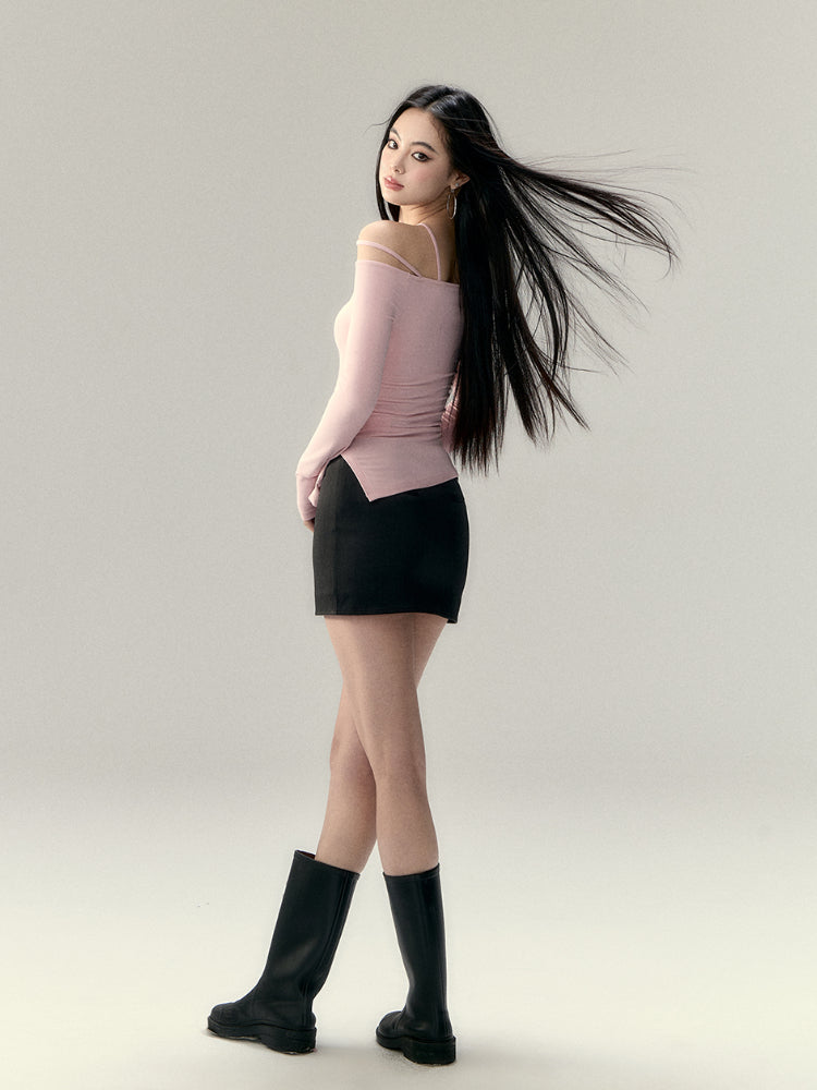 Multi-Strap Off-Shoulder Long Sleeve T-shirt - CHINASQUAD