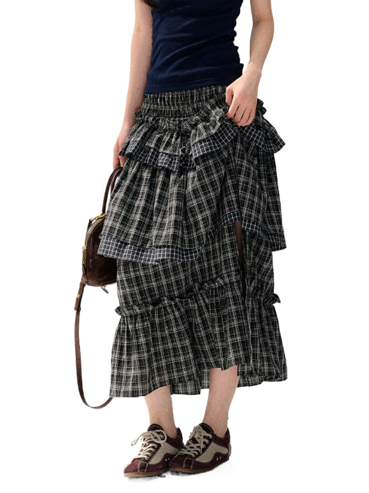 Plaid Irregular Cake Skirt - CHINASQUAD