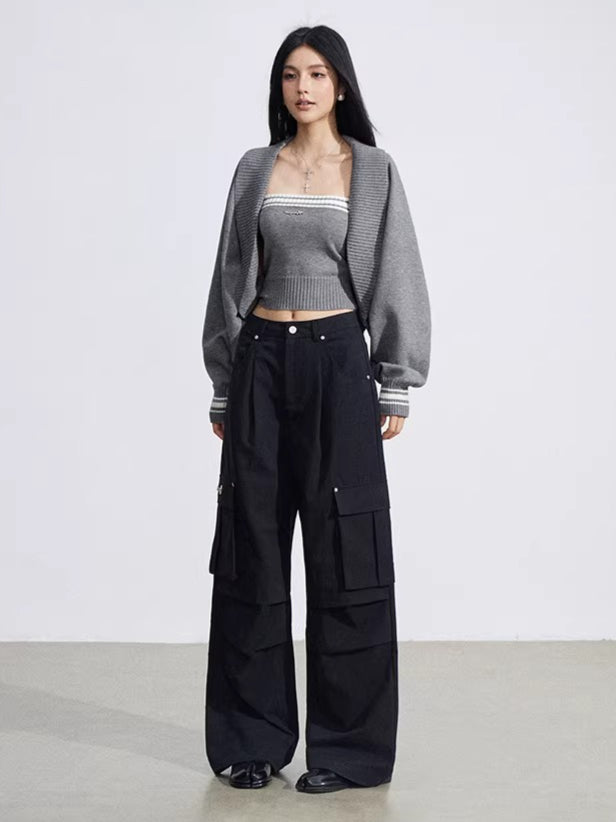 Pleated Utility Wide-Leg Pants