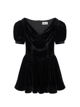 Ruched Puff-Sleeve V-Neck Mini Dress - CHINASQUAD
