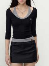 Knit V-neck 5/6 Sleeve T-shirt - CHINASQUAD