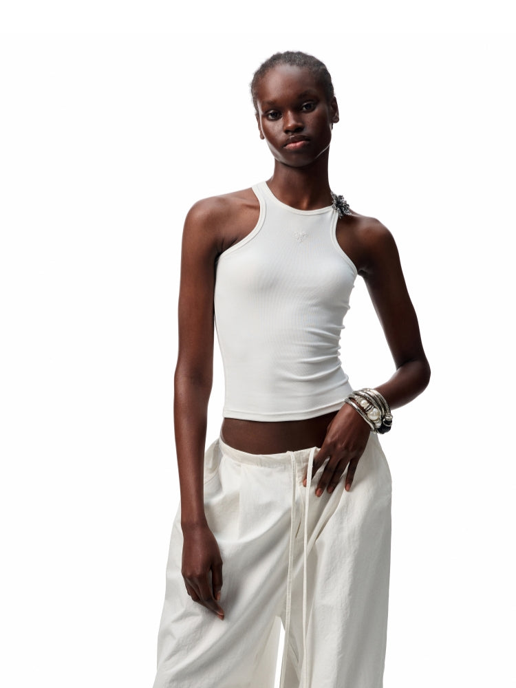 Basic Solid-Color Embroidered Slim-Fit Vest - CHINASQUAD