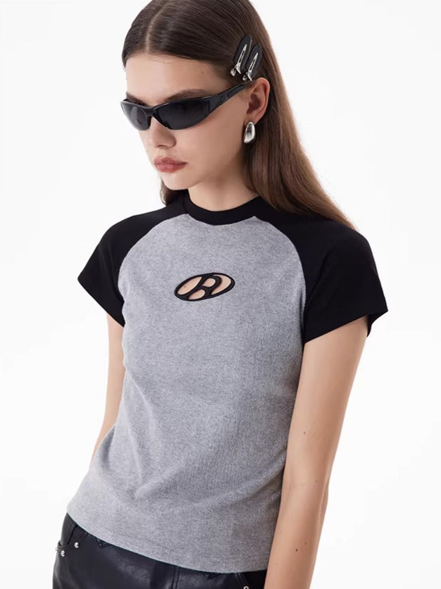 Raglan Sleeve Embroidered Fitted T-Shirt