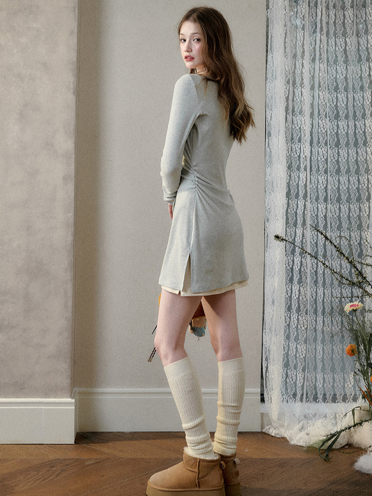 Embroidered Stretch Layered Velvet Dress - CHINASQUAD