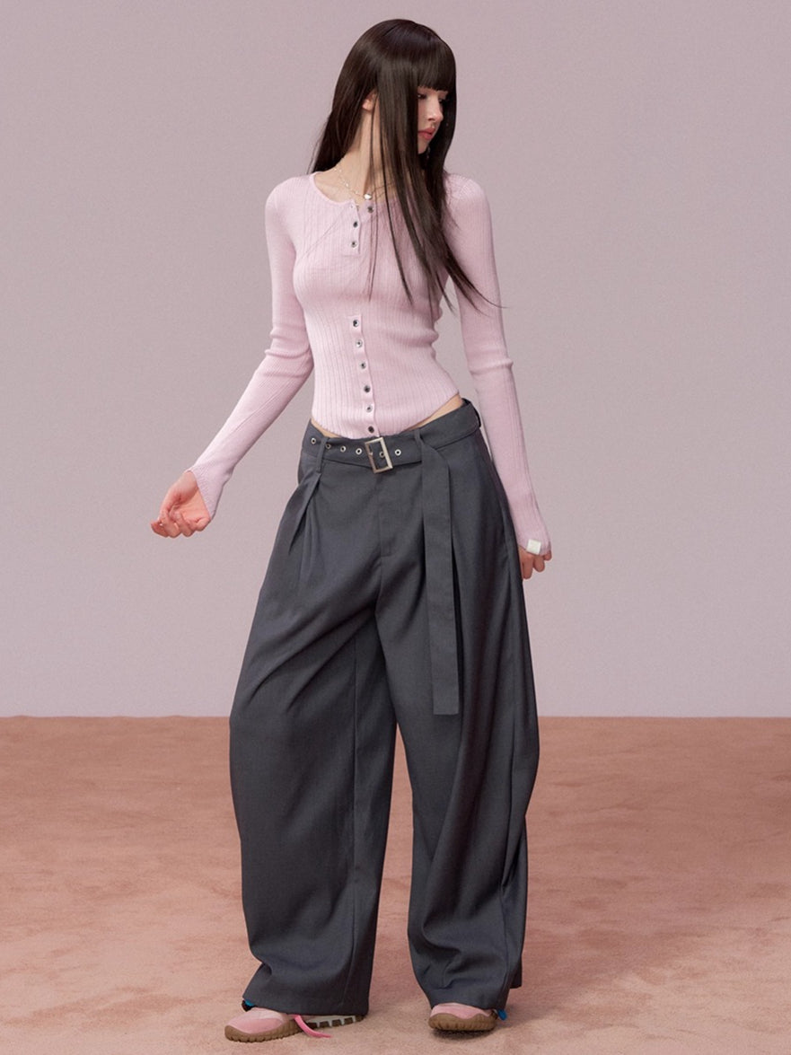 Tailored Drape Wide-Leg Suit Trousers