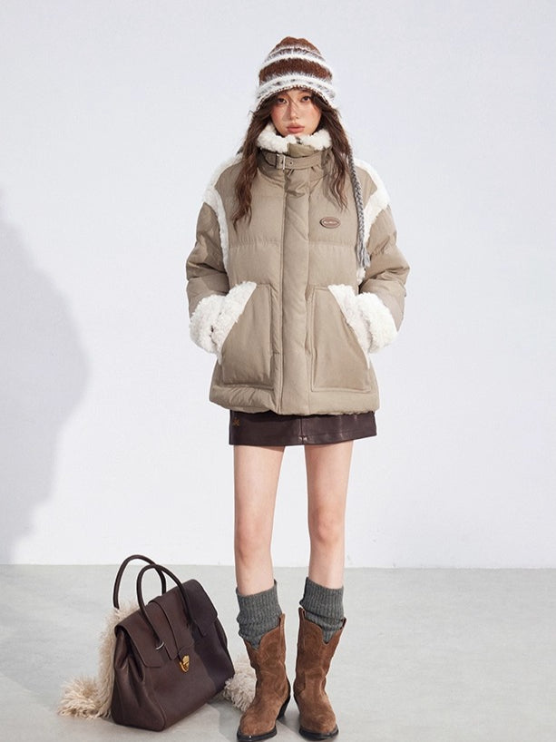Shearling Panel 90% White Duck Down Jacket