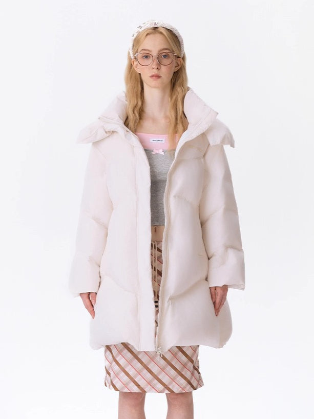 Lightweight Hooded Mid-Length Down Coat