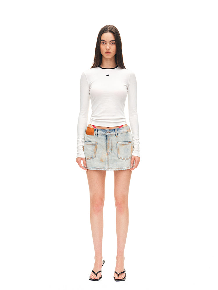 Contrast-trim Regular-shoulder Long-Sleeve T-shirt - CHINASQUAD