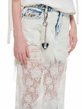 Black & Blue Lace Panel Denim Maxi Skirt - CHINASQUAD
