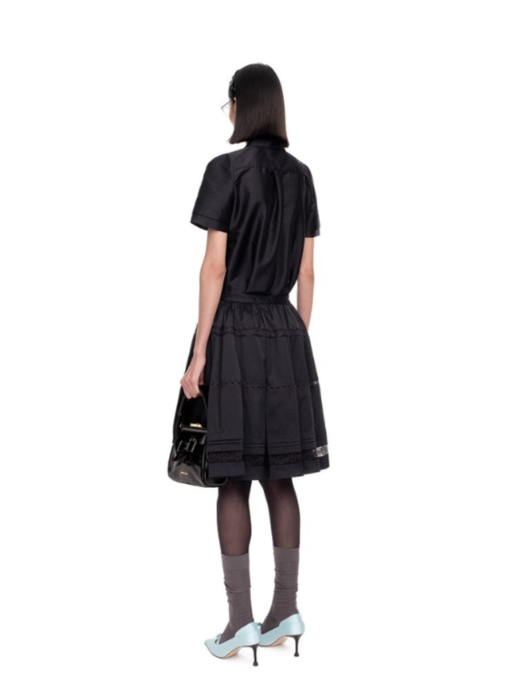 Lace Splicing Pleated Skirt - CHINASQUAD