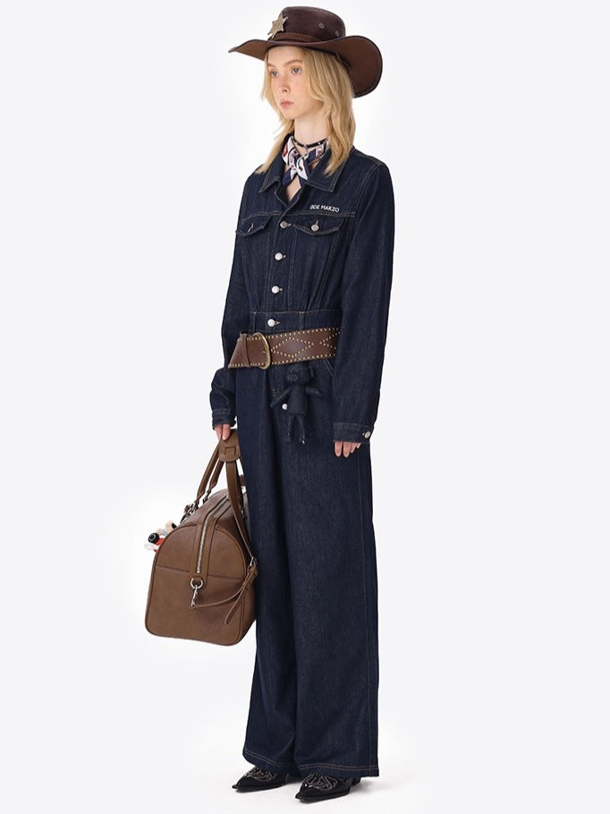 Denim Jumpsuit Straight-Leg Street Style