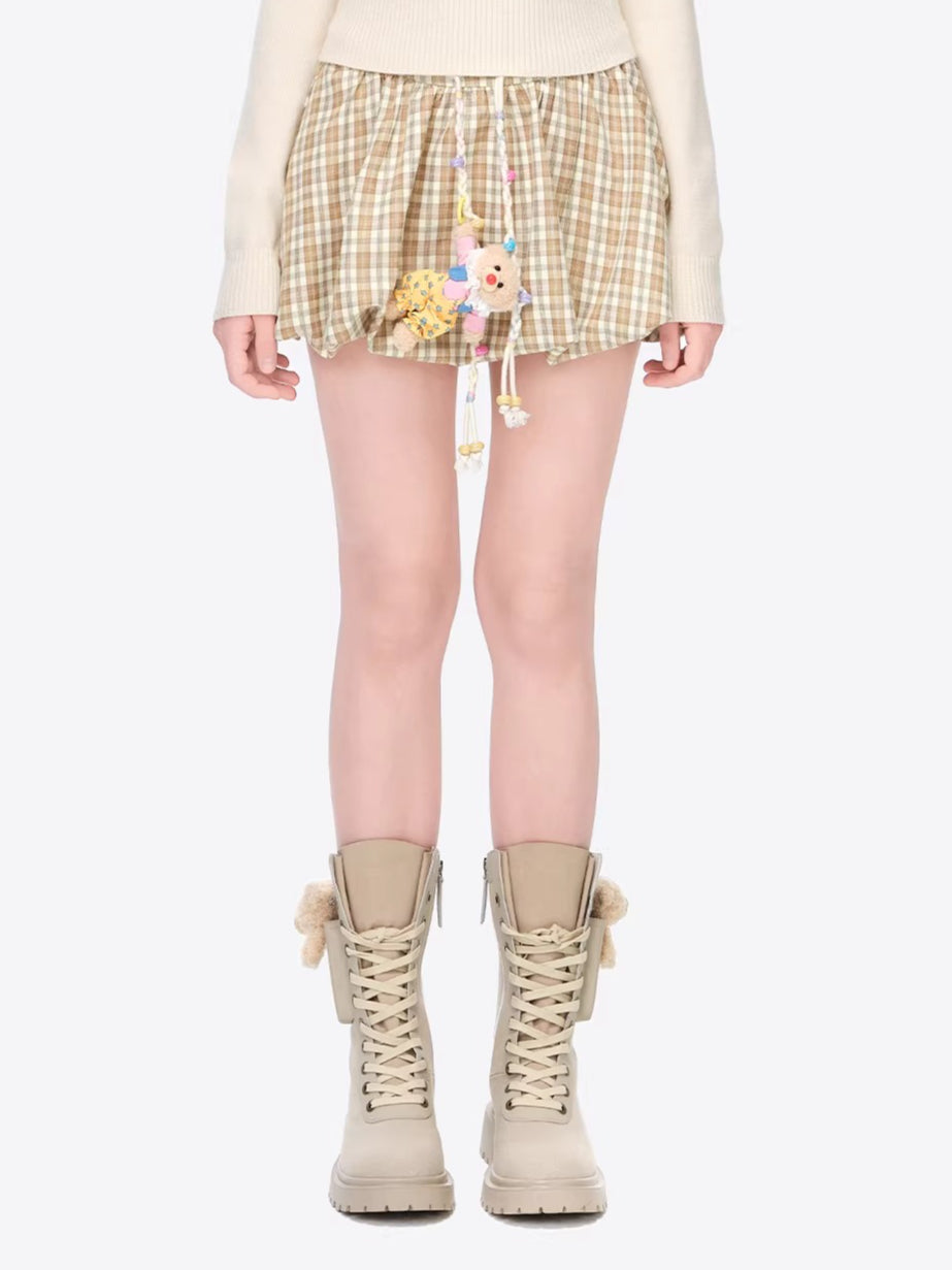 Slimming A-Line Bubble Plaid Mini Skirt