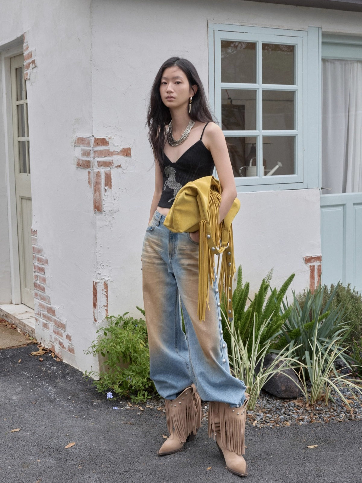 Knight Horse Rhinestone Cable-Knit Camisole - CHINASQUAD