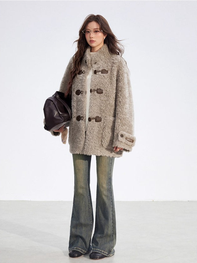 Wool-Blend Shearling Buttoned Jacket