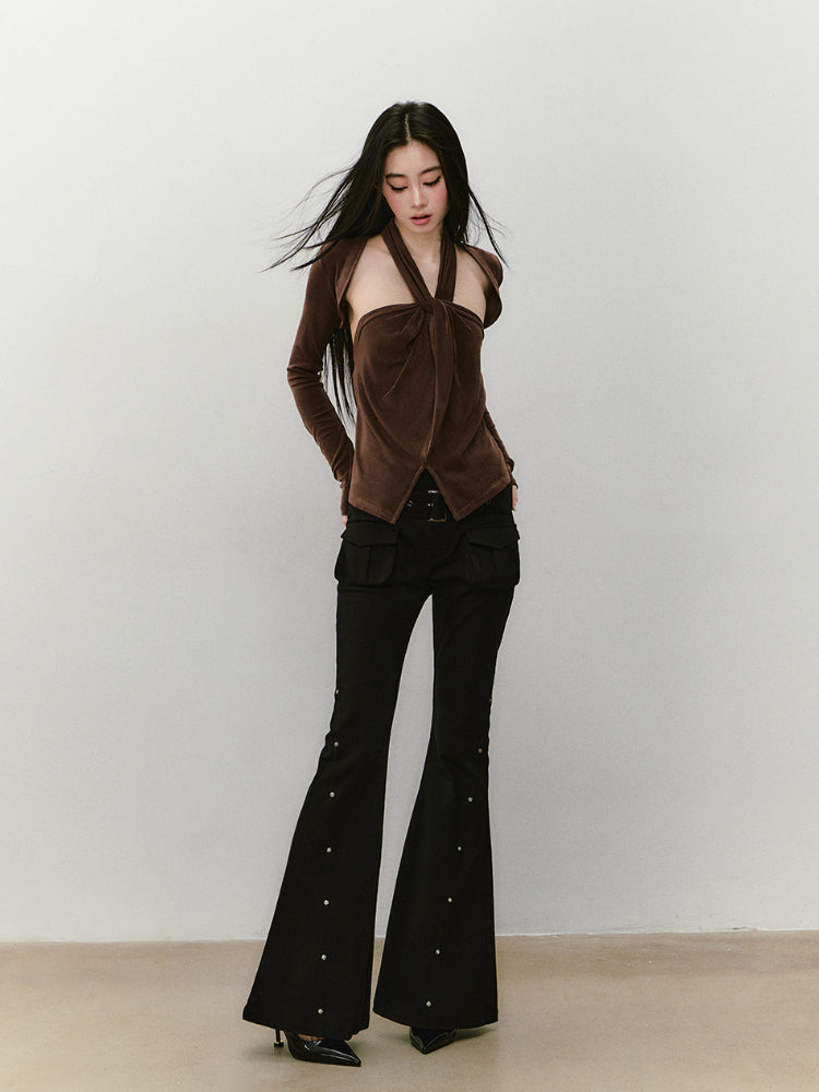 Knitted Halter Neck Slit Tank Top - CHINASQUAD