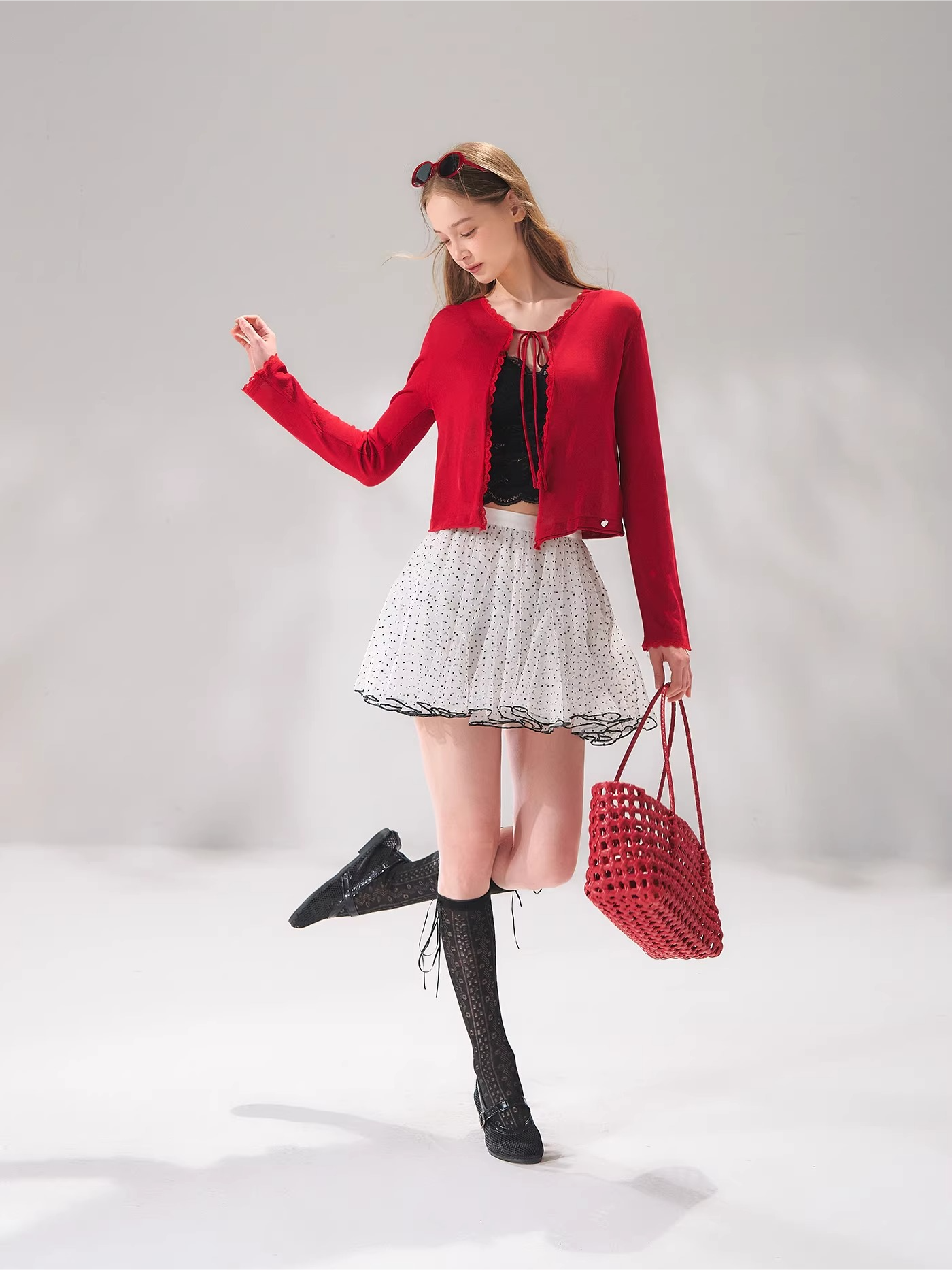 Flocked Polka Dot A-Line Tulle Mini Skirt