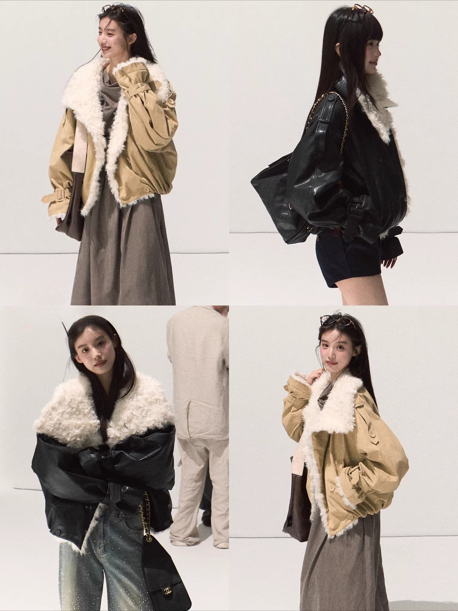 Shearling-Style Short Leather Jacket
