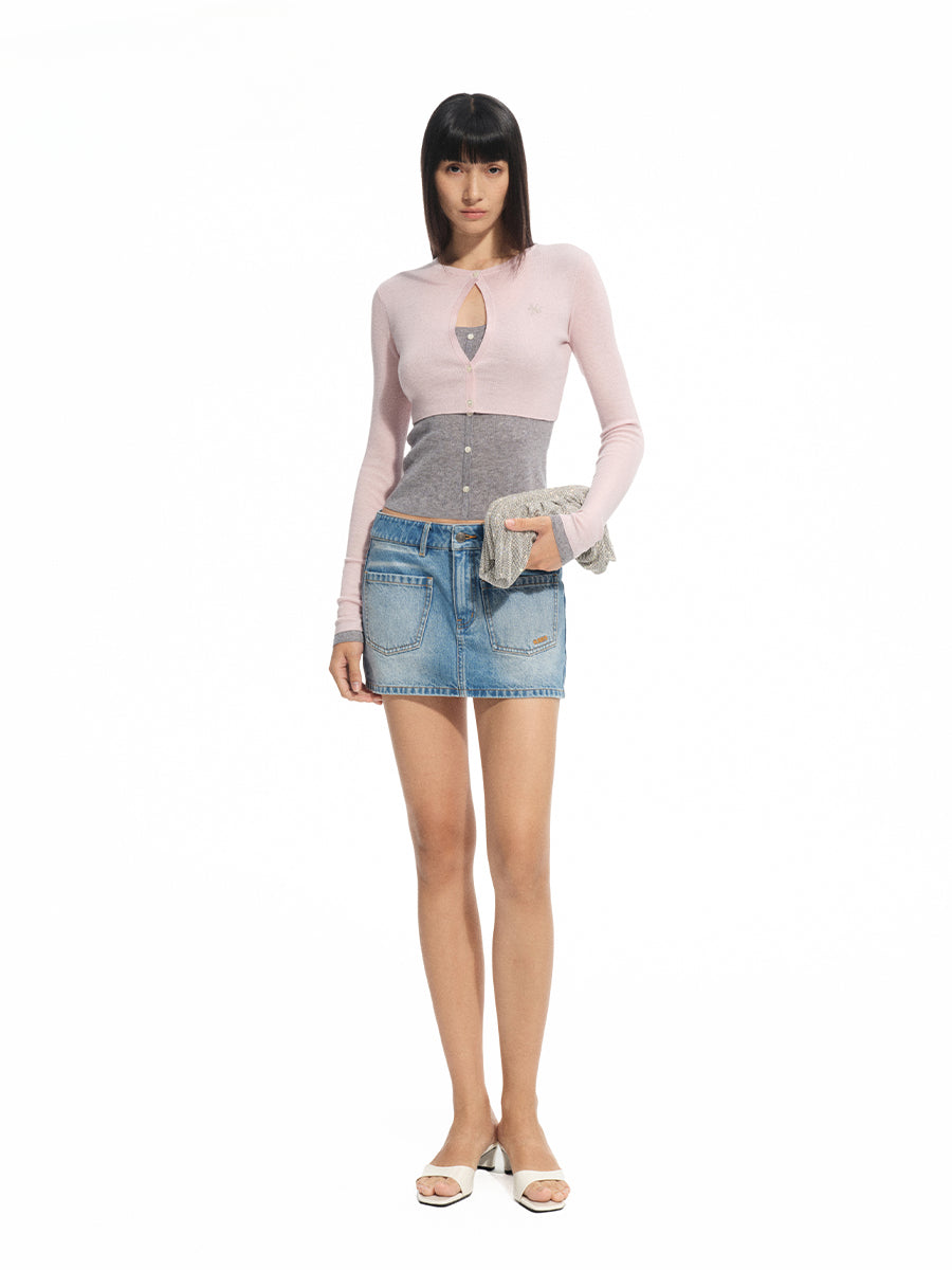 Fake Two-piece Layered Contrast-color Cardigan - CHINASQUAD