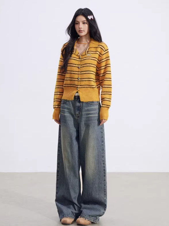 Pumpkin Stripe Polo Knit cardigan