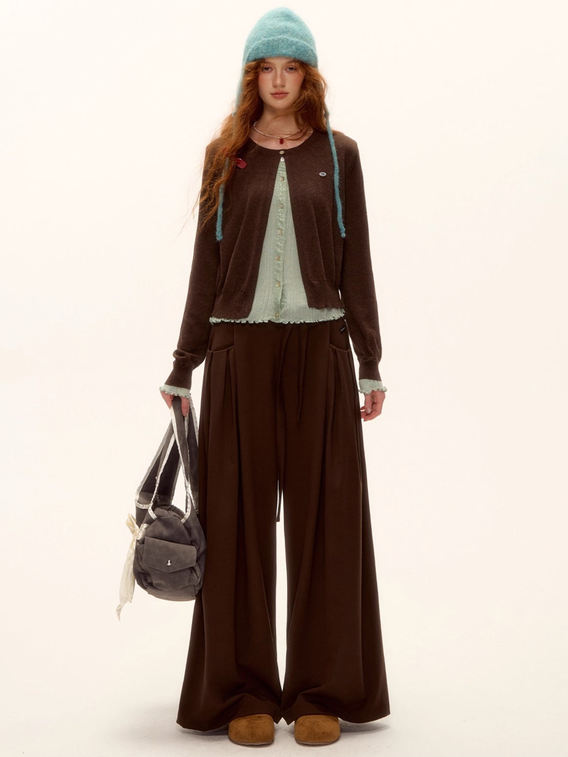 Contrast Panel Ruffled Knit Cardigan